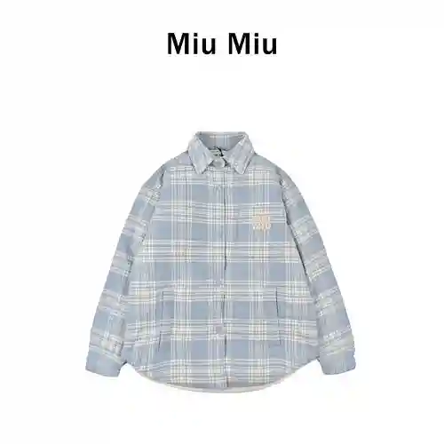 MiuMiu 23ss nueva chaqueta de algodón a cuadros retro de otoño e invierno