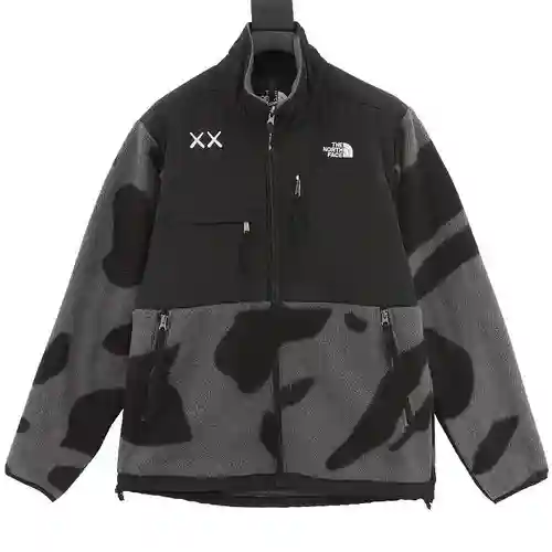 TNF x KAWS North Face modelo conjunto FW23 1995 Denali Logo impreso color block cremallera polar cha