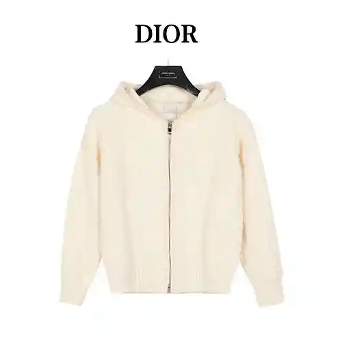 Chaqueta con capucha y cremallera de diamantes con estampado integral encerado suave y bordado CD/Di