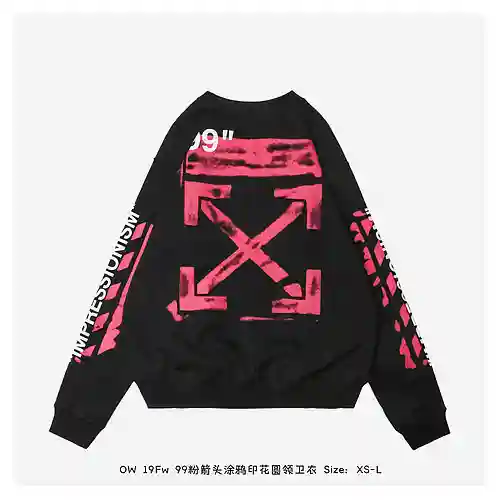 OW 19Fw 99 sudadera con cuello redondo y estampado de graffiti con flechas en rosa