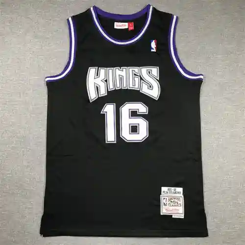 Camiseta de baloncesto Kings 16 Stojakovic MN Mitchell Retro Negro
