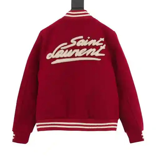 Chaqueta de béisbol con firma SLP/Saint Laurent y firma en la espalda