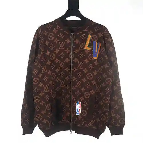 Chaqueta de punto con bordado de letras en color jacquard de flores antiguas de LV & NBA