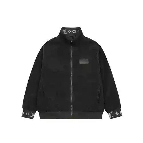Chaqueta holgada de lana de cordero con cuello alto LV en negro y gris