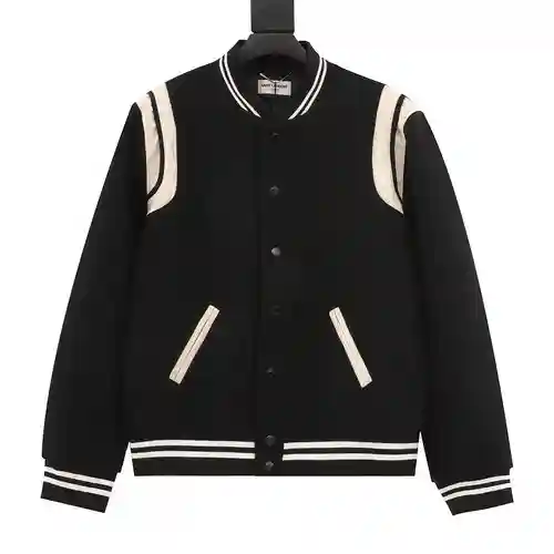 Chaqueta clásica de cuero con cuello de béisbol SLP/Yves Saint Laurent