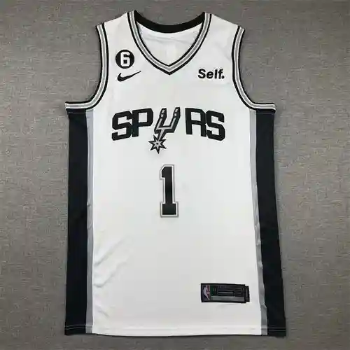 Camiseta de baloncesto blanca Yama del equipo de baloncesto Spurs No. 1 con logotipo 6