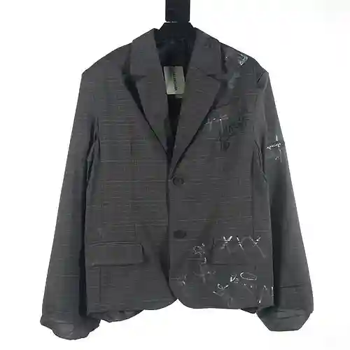 Balenciaga BLCG 23FW chaqueta de traje a cuadros con grafiti