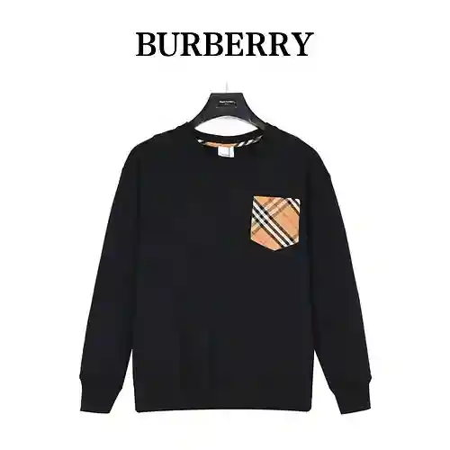 Sudadera de cuello redondo estilo pareja a cuadros con bolsillo de patchwork y manga clásica de BBR 