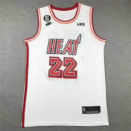 Camiseta clásica de baloncesto blanca Heat No. 22 Butler con logo 6
