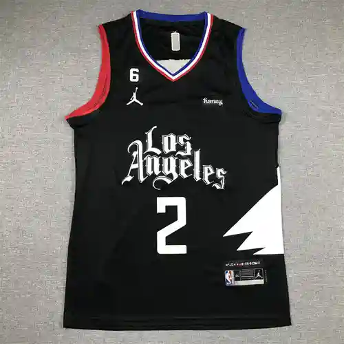 Camiseta de baloncesto Clippers 2 Leonard versión anuncio negra con logo 6