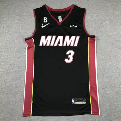 Camiseta de baloncesto negra regular Heat No. 3 Wade con logo 6