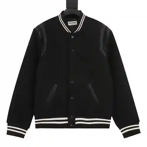 Chaqueta clásica de cuero con cuello de béisbol SLP/Yves Saint Laurent