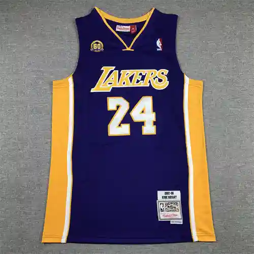 60.º aniversario Lakers 24 Kobe Mitchell camiseta de baloncesto retro morada con cuello en V