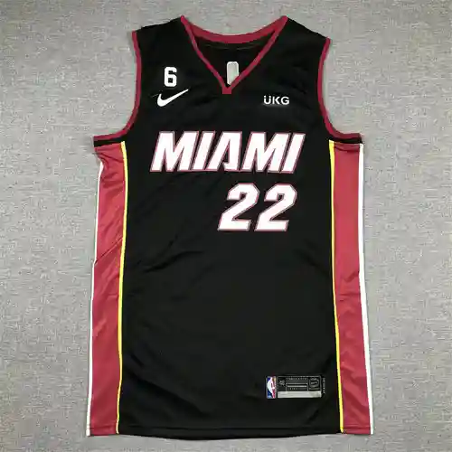 Camiseta de baloncesto negra regular Heat No. 22 Butler con logo 6