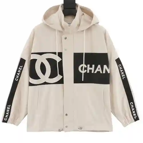 CHA*NEL / Chaqueta cortavientos con cremallera retro con eslogan bordado de Chanel
