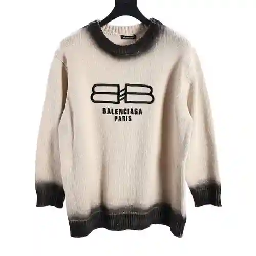 BLCG 23SS suéter retro con cuello redondo y doble B pintado con spray