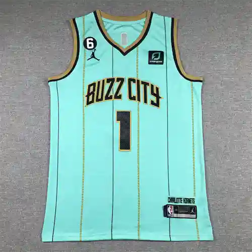 Hornets No. 1 Ball Verde claro Rayas Nueva camiseta de baloncesto Generación 6 Estándar