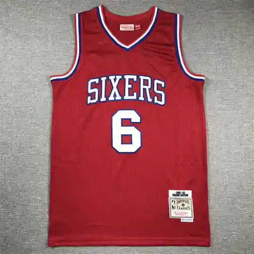 76ers No. 6 Irving camiseta de baloncesto retro roja MN Mitchell