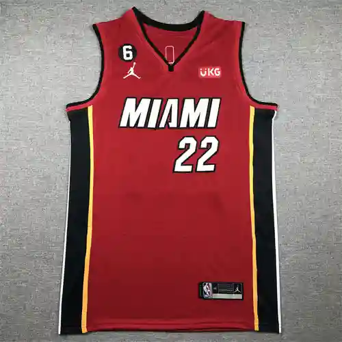 Camiseta de baloncesto borgoña regular Heat No. 22 Butler con logo 6