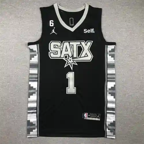 23a temporada Spurs No. 1 Wenban Yama versión de anuncio camiseta de baloncesto negra con logo 6