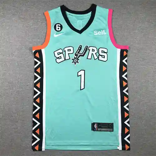 23 temporada Spurs No. 1 camiseta de baloncesto verde versión Yama City de clase junior con logotipo