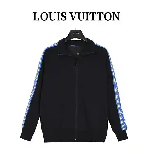 LV/Louis Vuitton 23Fw Fair Isle traje deportivo a rayas con correas azules chaqueta con cuello alto