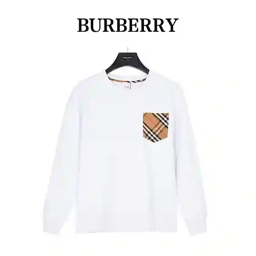 Sudadera de cuello redondo estilo pareja a cuadros con bolsillo de patchwork y manga clásica de BBR 