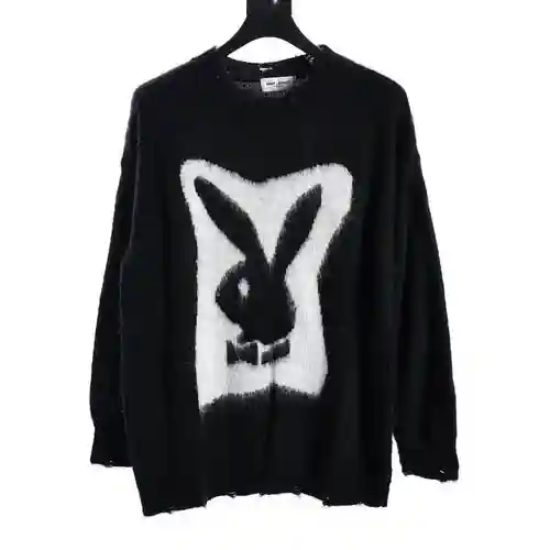Saint Laurent Jersey YSL 23ss de mohair con diseño de conejito destruido y cuello redondo