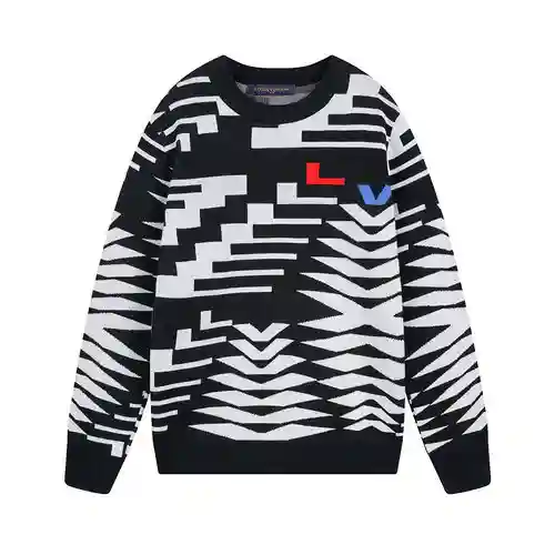 LV2023FW nuevo suéter para hombre blanco y negro tejido jacquard pura lana de manga larga suéter de 