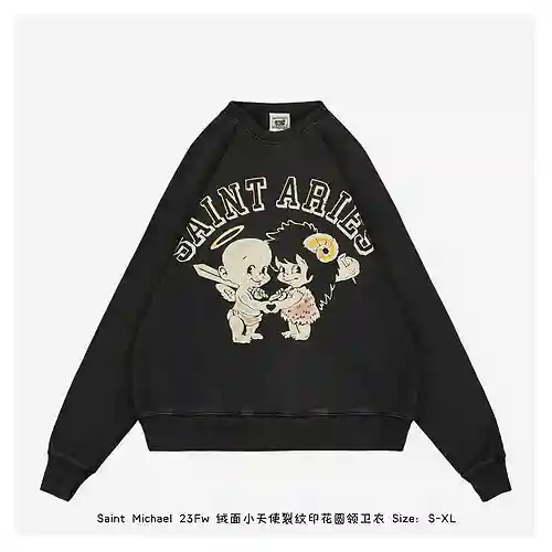 Saint*Michael 23Fw sudadera de ante con estampado de querubines y cuello redondo