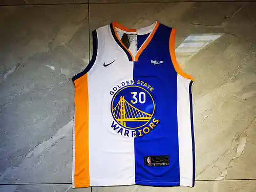 Camiseta de baloncesto Warriors 30 Curry en bloques de color azul y blanco