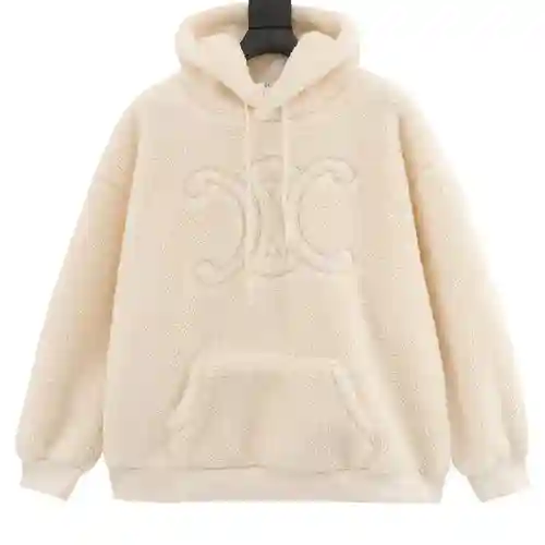 Chaqueta tipo sudadera con capucha de lana de cordero CE