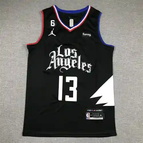 Camiseta de baloncesto Clippers 13 George versión anuncio negra con logo 6