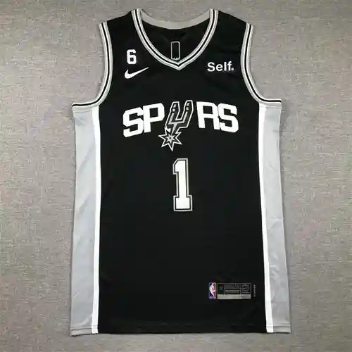 Camiseta de baloncesto negra Spurs No. 1 Wenban Yama con logo 6