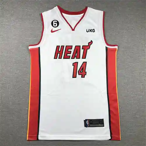 Camiseta de baloncesto blanca regular Heat 14 Hiero con logo 6