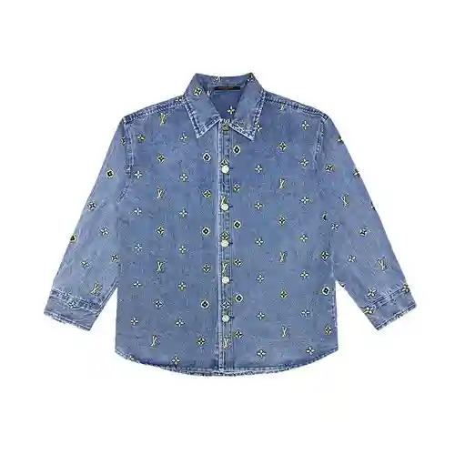 Chaqueta vaquera tipo camisa de manga larga con bordado dorado integral LV/Louis Vuitton 24ss