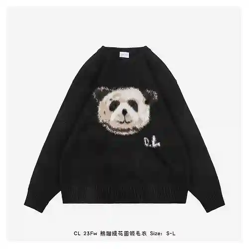 CL 23Fw suéter con cuello redondo y panda en jacquard