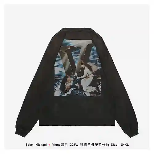 Saint*Michael x Vlone marca compartida 22Fw manga larga con estampado Virgin espejado
