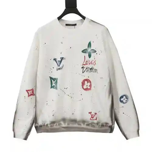 Sudadera con cuello redondo pintada a mano y desgastada 1V
