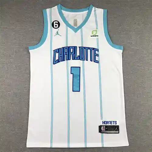 Hornets No. 1 Ball nueva camiseta de baloncesto blanca con logo 6