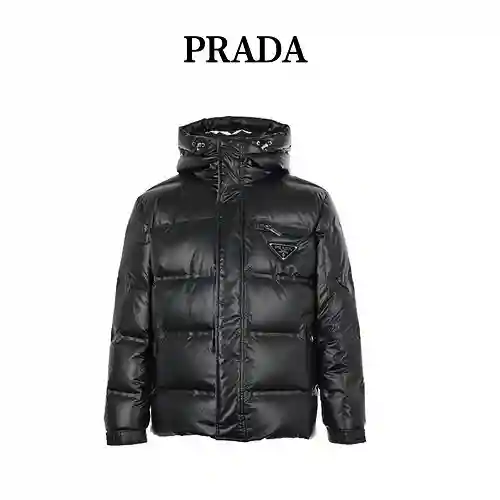 Pra*da/Prada 22Fw chaqueta de plumas con cuello levantado y marca triangular con capucha