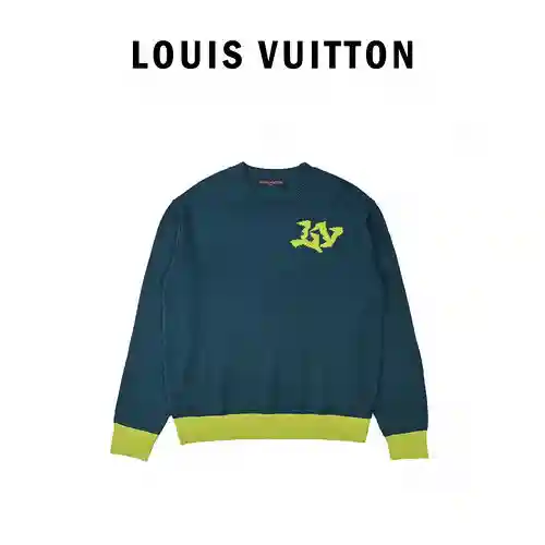 Louis Vuitton LV 2022FW suéter amarillo fluorescente con logo color block
