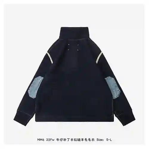 MM6 23Fw jersey de lana con media cremallera y parche vaquero
