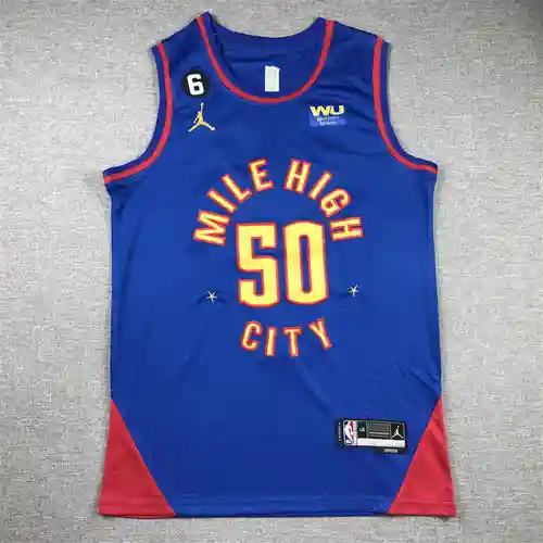 23a temporada Nuggets No. 50 Gordon camiseta de baloncesto versión anuncio azul con logo 6