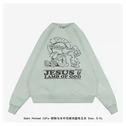 Saint*Michael 23Fw Sudadera con cuello redondo y agujeros con estampado de Jesús y ovejas