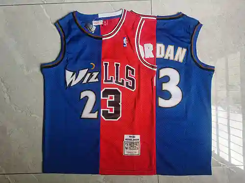 Camiseta de baloncesto Jordan n.º 23 con bloques de color azul y rojo de los Wizards Bulls