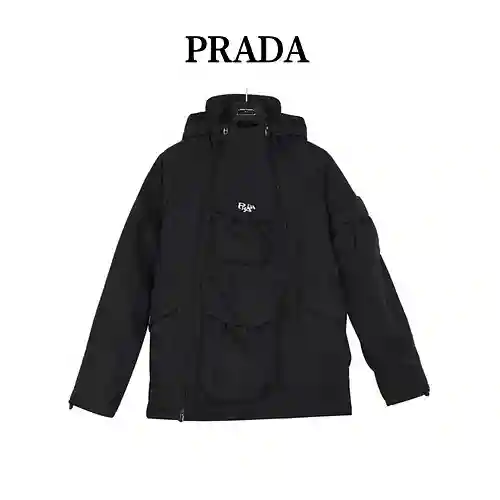 PRA*DA/Prada Adventure Series Black Warrior Chaqueta funcional con capucha para exteriores