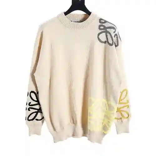 LOE*WE Suéter clásico con cuello redondo y logo en jacquard con parche