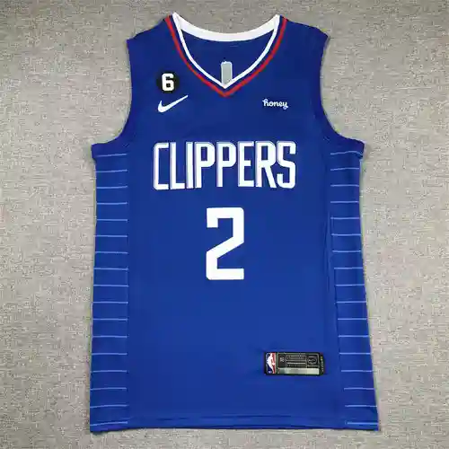 Camiseta de baloncesto azul Clippers 2 Leonard con logo 6