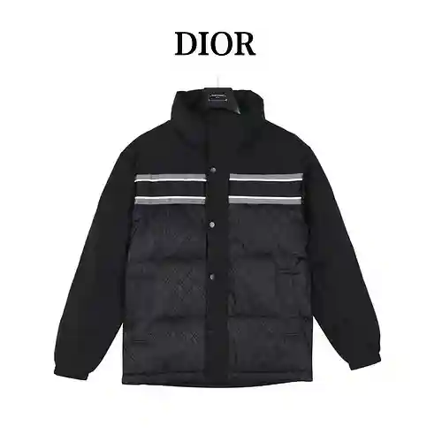 CD/Dior 23Fw CD Chaqueta de plumas con cuello alto y tela de guerrero negro